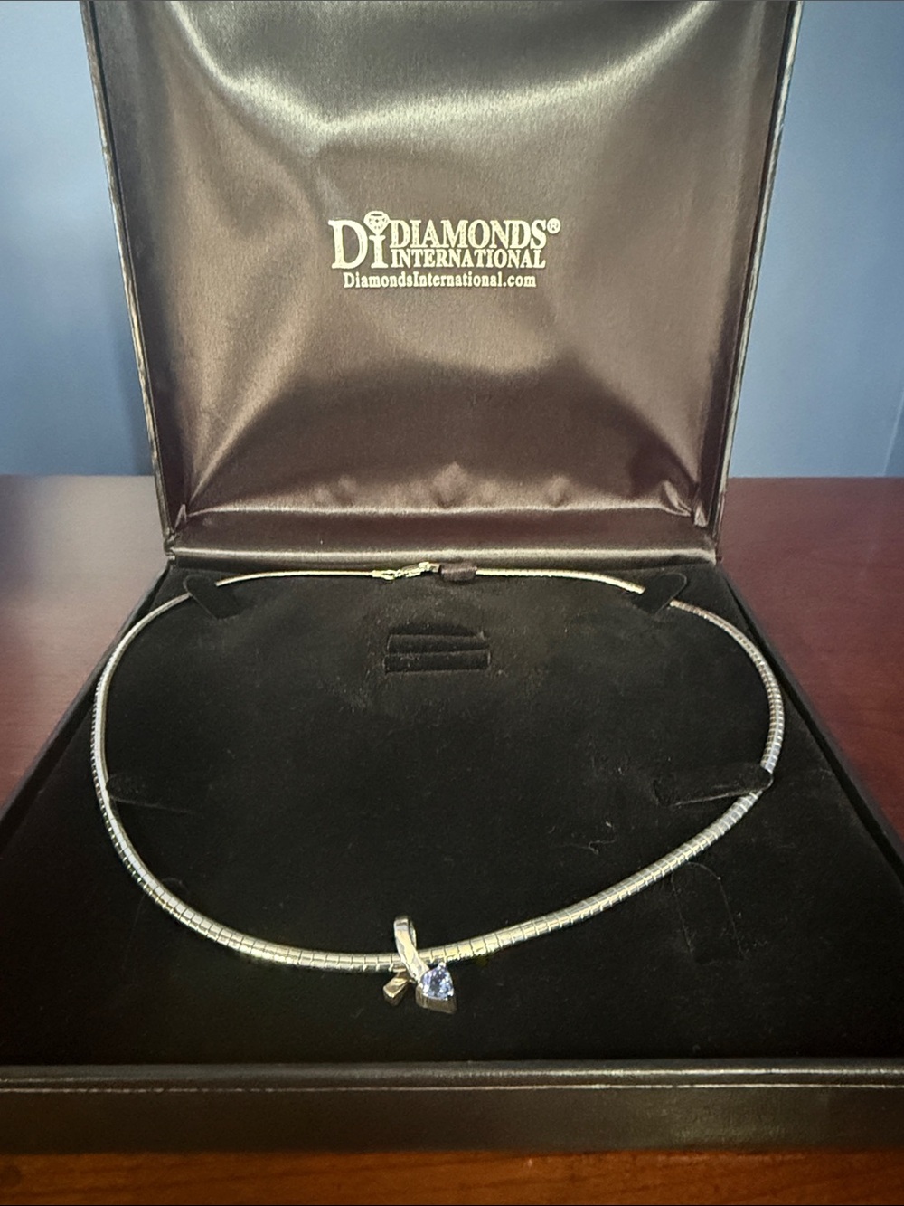 Silver Snake Chain Necklace with Tanzanite Heart Pendant - Silver Never Worn